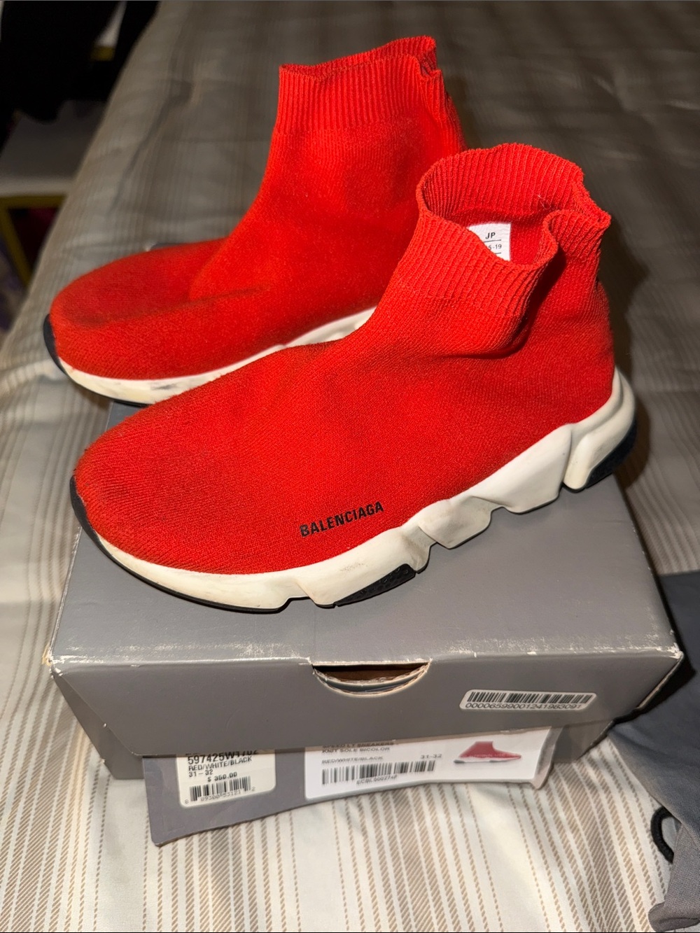 Balenciaga Kids Red Sock-Style Sneakers with White Sole
